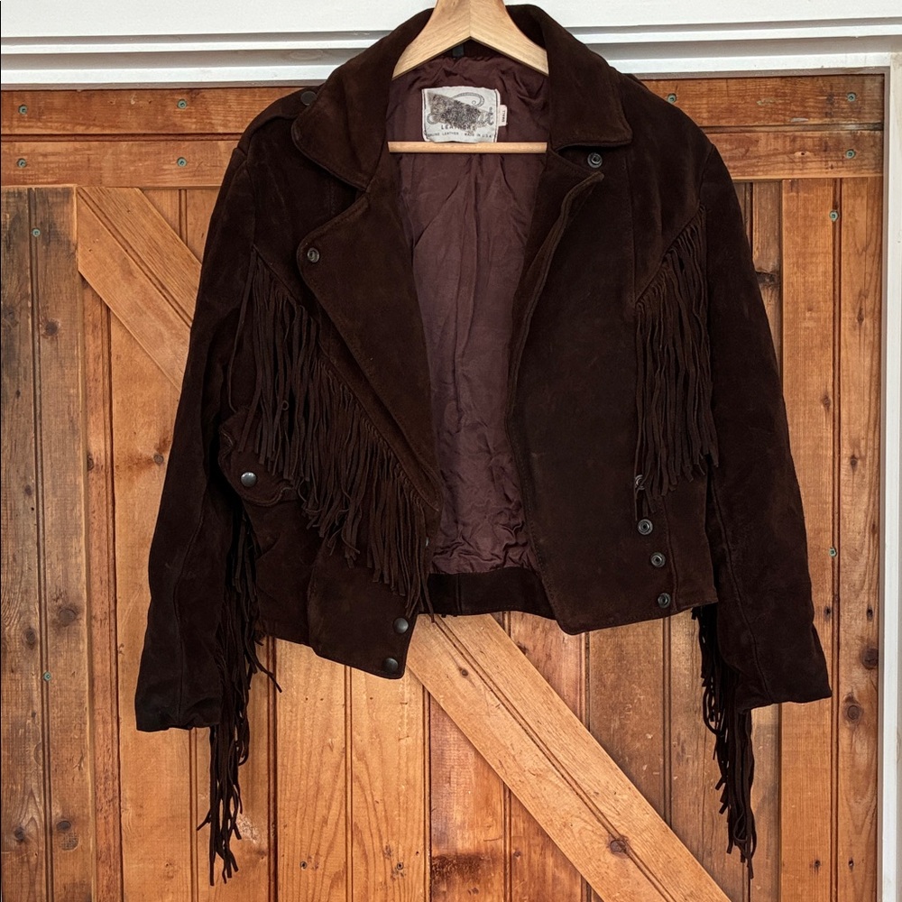 Lariat Vintage 80s Fringe Women’s Dark Brown Suede Leather Jacket, Small 2-4